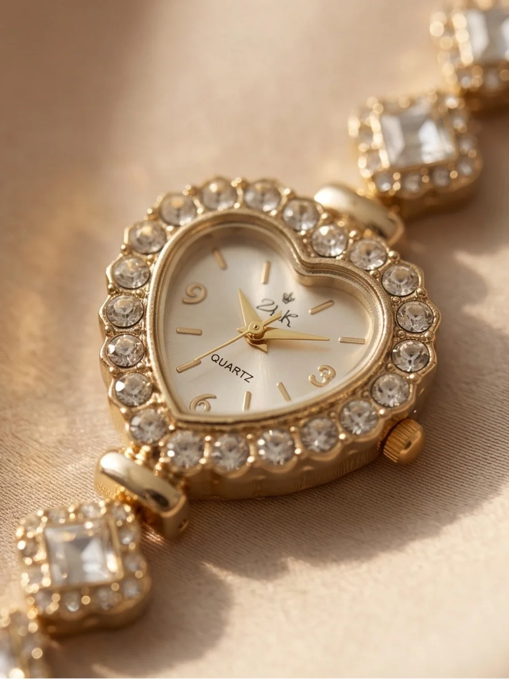 Gold Heart & Crystal Rhinestone Dress Watch (7.5 Inches)